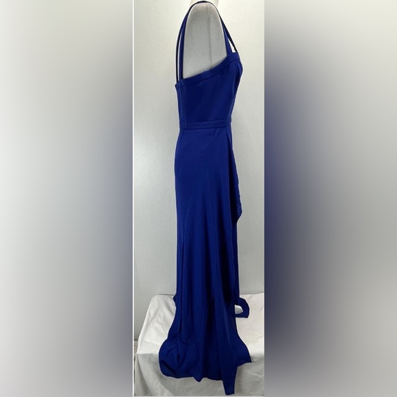 Size 0 BCBG Royal Blue ruffled hem dress with 2 front slits and cutouts - Picture 2 of 9